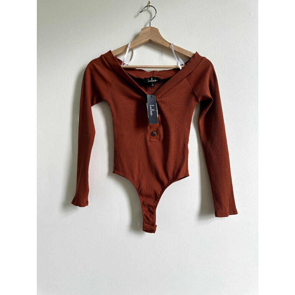 LULUS Lilyth Off The Shoulder Ribbed Bodysuit In Rust Size S - Picture 4 of 13